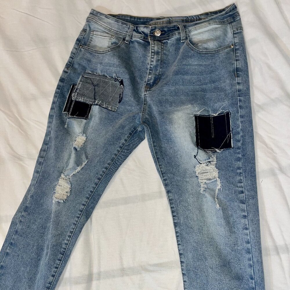 Mens Patch Washed Jeans